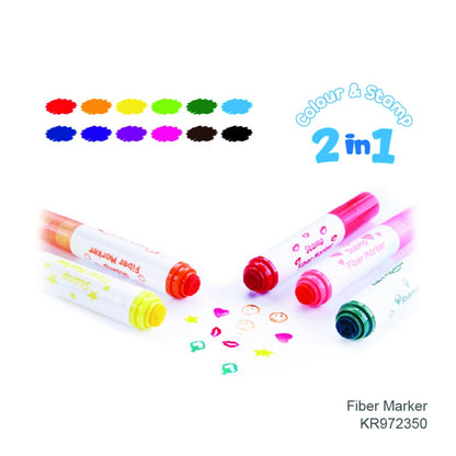 KEYROAD Baby fiber marker with stamp, Duo tip, 12 color/box