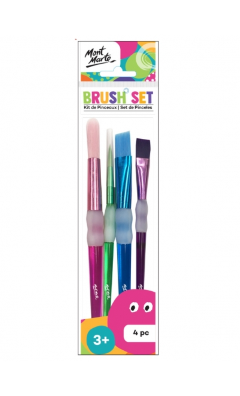 Mont Marte 4pce Brush Set in Bright Colours, Silicone Finger Grip