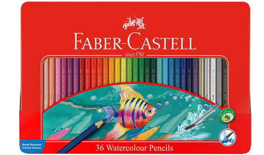 Faber-Castell - Red Watercolour Pencil Tin Set Of 36
