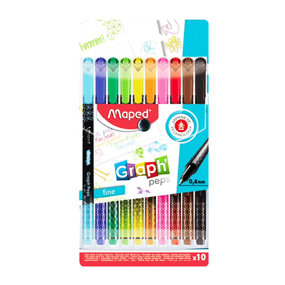 Maped Graph'Peps Deco -10 Bright Assorted Color Fine Tip Pens